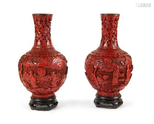 PAIR OF CINNABAR LACQUER VASES