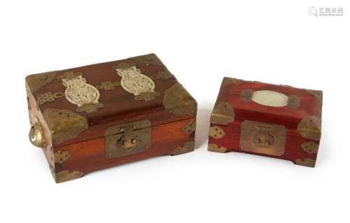 PAIR OF CHINESE JADE INSET JEWELRY BOXES