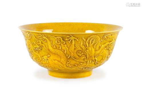 YELLOW RAISE GLAZED DRAGON BOWL