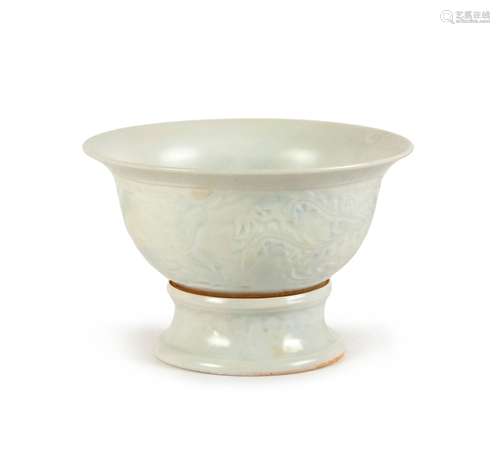 WHITE GLAZED HIDDEN DRAGON PHOENIX BOWL