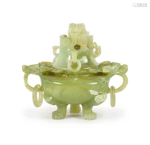 CARVED GREEN DRAGON TRIPOD CENSER