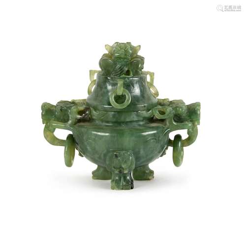 CARVED STONE TRIPOD DRAGON CENSER