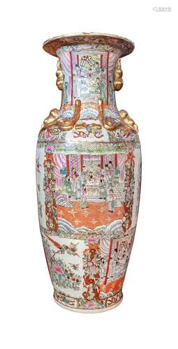 FAMILLE ROSE MANDARIN CANTON FLOOR VASE