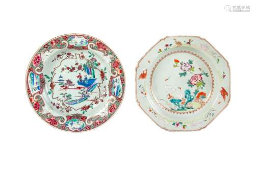 PAIR OF DEEP FAMILLE ROSE DISHS