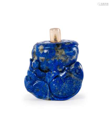 CARVED LAPIS LAZULI LOTUS POD SNUFF BOTTLE