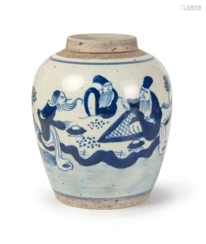 BLUE AND WHITE MING STYLE FIGURAL JAR