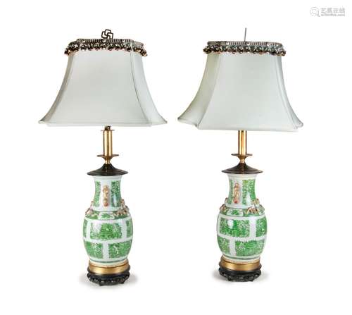 PAIR OF FAMILLE VERTE VASE LAMPS