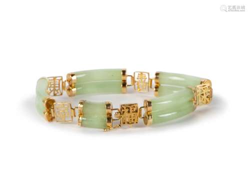 JADE AND 14k GOLD BRACELET