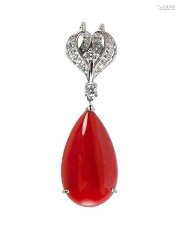 AKA CORAL AND DIAMOND PENDANT