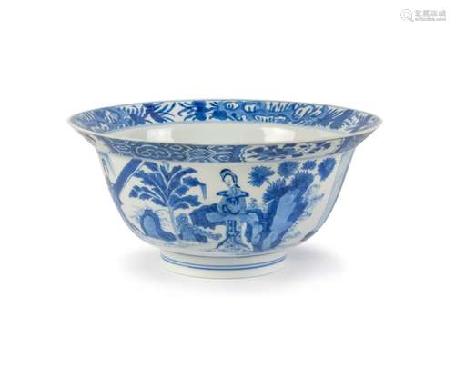 BLUE AND WHITE FIGURE PATTERN BOWL