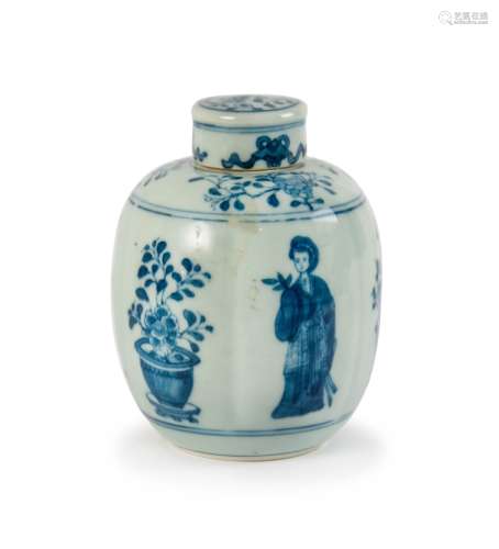 BLUE AND WHITE JAR WITH LID