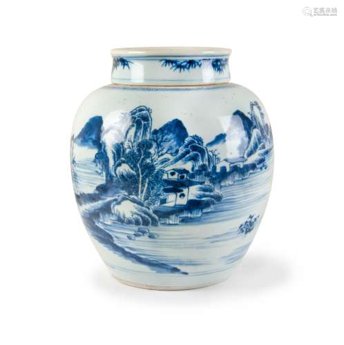 BLUE AND WHITE JAR WITH LID