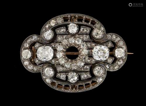 Broche sertie de diamants taille ancienne (env. 6 ct) Or 750 et