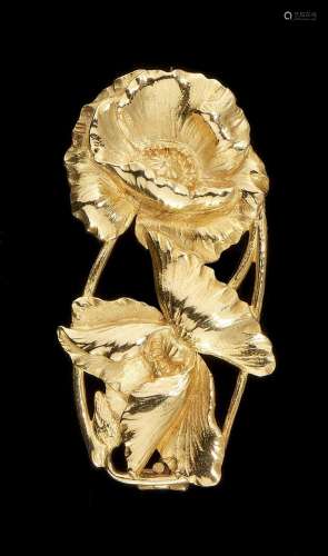 Miault, broche Art Nouveau à motif floral Or 750, H 4 cm, 8 g