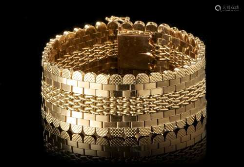 Bracelet manchette à maille fantaisie souple Or 750, L 18,5 cm,