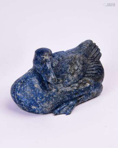 A CARVED LAPIS LAZULI DUCK.QING PERIOD