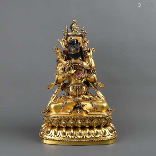 A GILT-BRONZE FIGURE OF YAMANTAKA.ANTIQUE