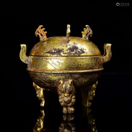 A GOLD RITUAL FOOD VESSEL.ANTIQUE