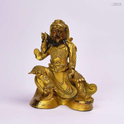 A GILT-BRONZE FIGURE OF GUANGONG.ANTIQUE