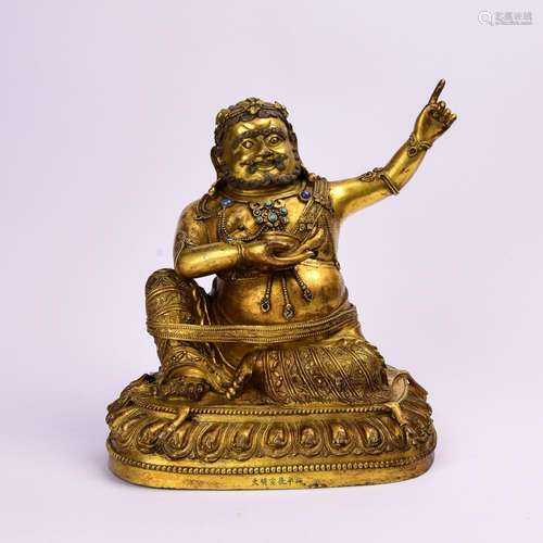 A GILT-BRONZE FIGURE OF MAHASIDDHA VIRUPA.ANTIQUE