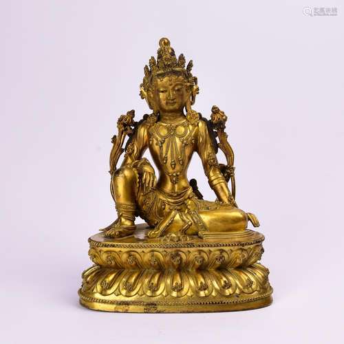 A GILT-BRONZE FIGURE OF GUANYIN.MARK OF YONGLE