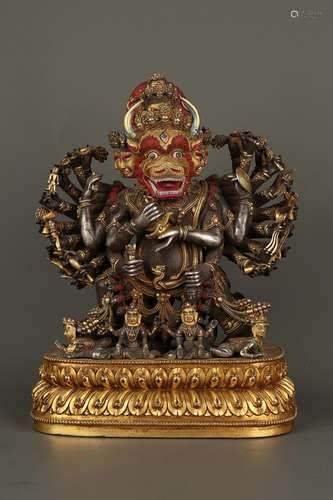 A GILT-BRONZE FIGURE OF YAMANTAKA.MARK OF YONGLE