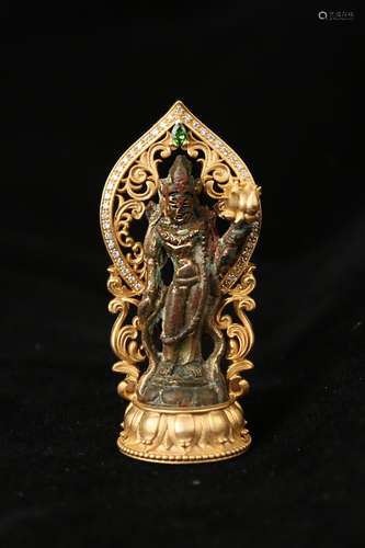 A GILT-BRONZE FIGURE OF BUDDHA.ANTIQUE