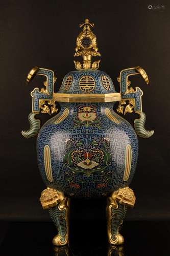 A CLOISONNE ENAMEL GILT-BRONZE BURNER AND COVER.MARK OF QIANLONG