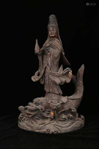 A CARVED LACQUER WOOD GUANYIN.ANTIQUE