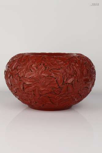 A CINNABAR LACQUER WATERPOT.MARK OF QIANLONG