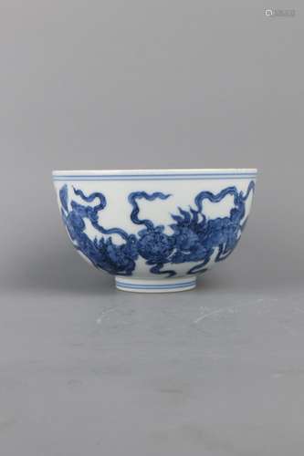 A BLUE AND WHITE 'LION' BOWL.MARK OF CHENGHUA