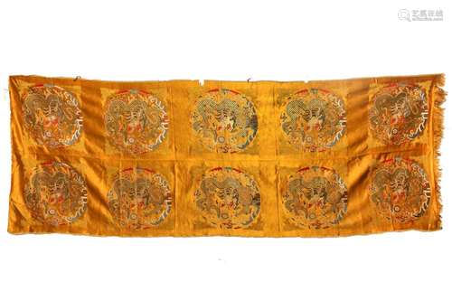 AN IMPERIAL YELLOW EMBROIDERED SILK DRAGON ROBE.QING PERIOD