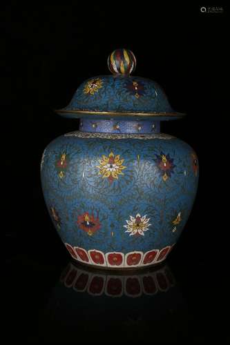 A CLOISONNE ENAMEL GILT-BRONZE JAR AND COVER.ANTIQUE