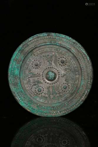 A BRONZE MIRROR.ANTIQUE