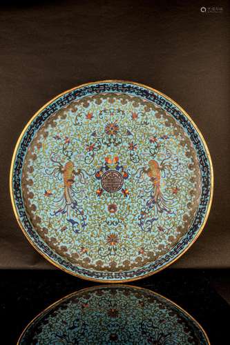 A CLOISONNE ENAMEL GILT-BRONZE DISH.MARK OF QIANLONG