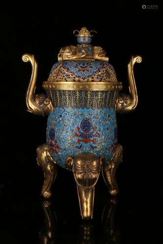 A CLOISONNE ENAMEL GILT-BRONZE BURNER AND COVER.ANTIQUE