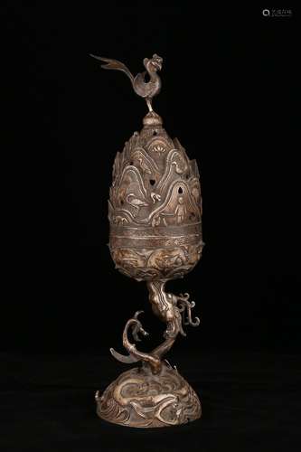 A CARVED BRONZE BURNER AND COVER.ANTIQUE