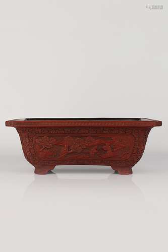 A CINNABAR LACQUER FLOWER POT.MARK OF QIANLONG