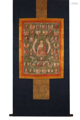 A THANGKA OF SAKYAMUNI.ANTIQUE