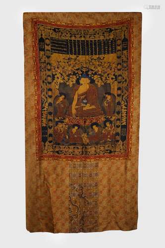 A KESI THANGKA OF SAKYAMUNI.ANTIQUE