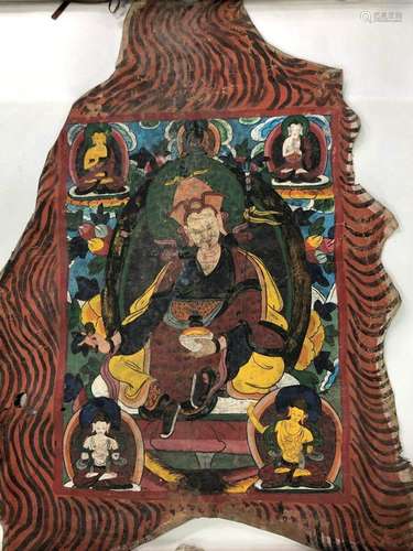 A LEATHER THANGKA OF PADMASAMBHAVA.ANTIQUE