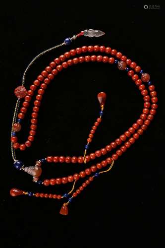 A RED AGATE COURT NECKLACE.ANTIQUE