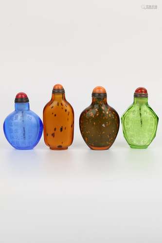 FOUR OF GLASS SNUFF BOTTLES.ANTIQUE