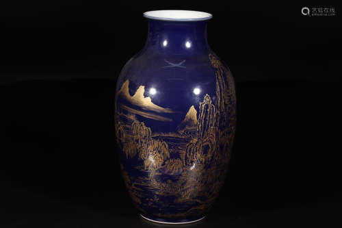 QIANLONG MARK BLUE GLAZE VASE