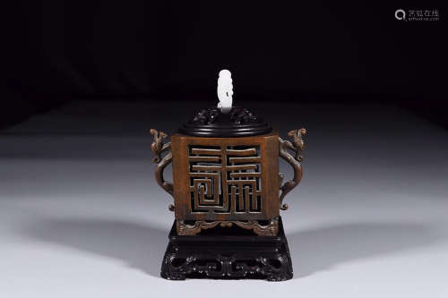 BRONZE HOLLOW-OUT SQUARE CENSER WITH MARK
