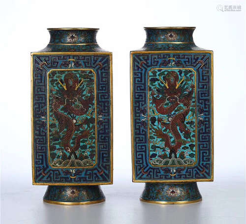 CLOISONNE SQUARE VASE IN PAIR