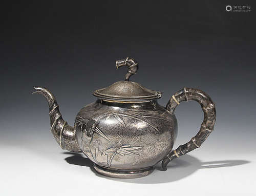 SILVER BAMBOO-CARVING POT