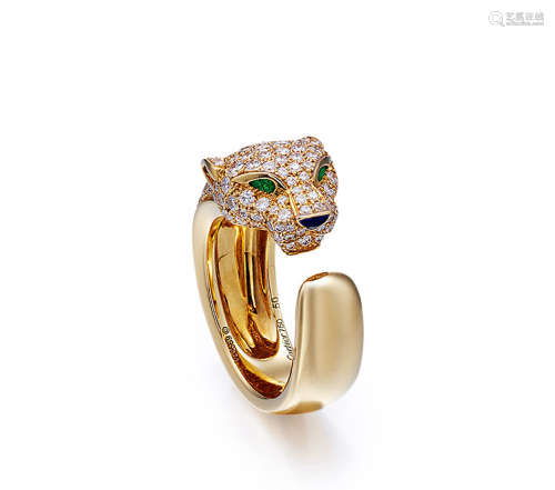 卡地亚设计，钻石配祖母绿及黑玛瑙「美洲豹」戒指