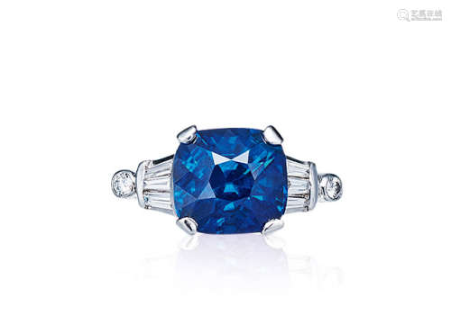 卡地亚设计 6.51克拉缅甸蓝宝石配钻石戒指，未经加热