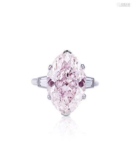 卡地亚设计 10.66克拉淡粉色钻石配钻石戒指